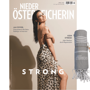 NIEDERÖSTERREICHERIN Jahres-Abo Print inkl. Strandtuch mit Logo von LeStoff